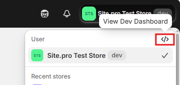 Kur rasti „View Dev Dashboard“